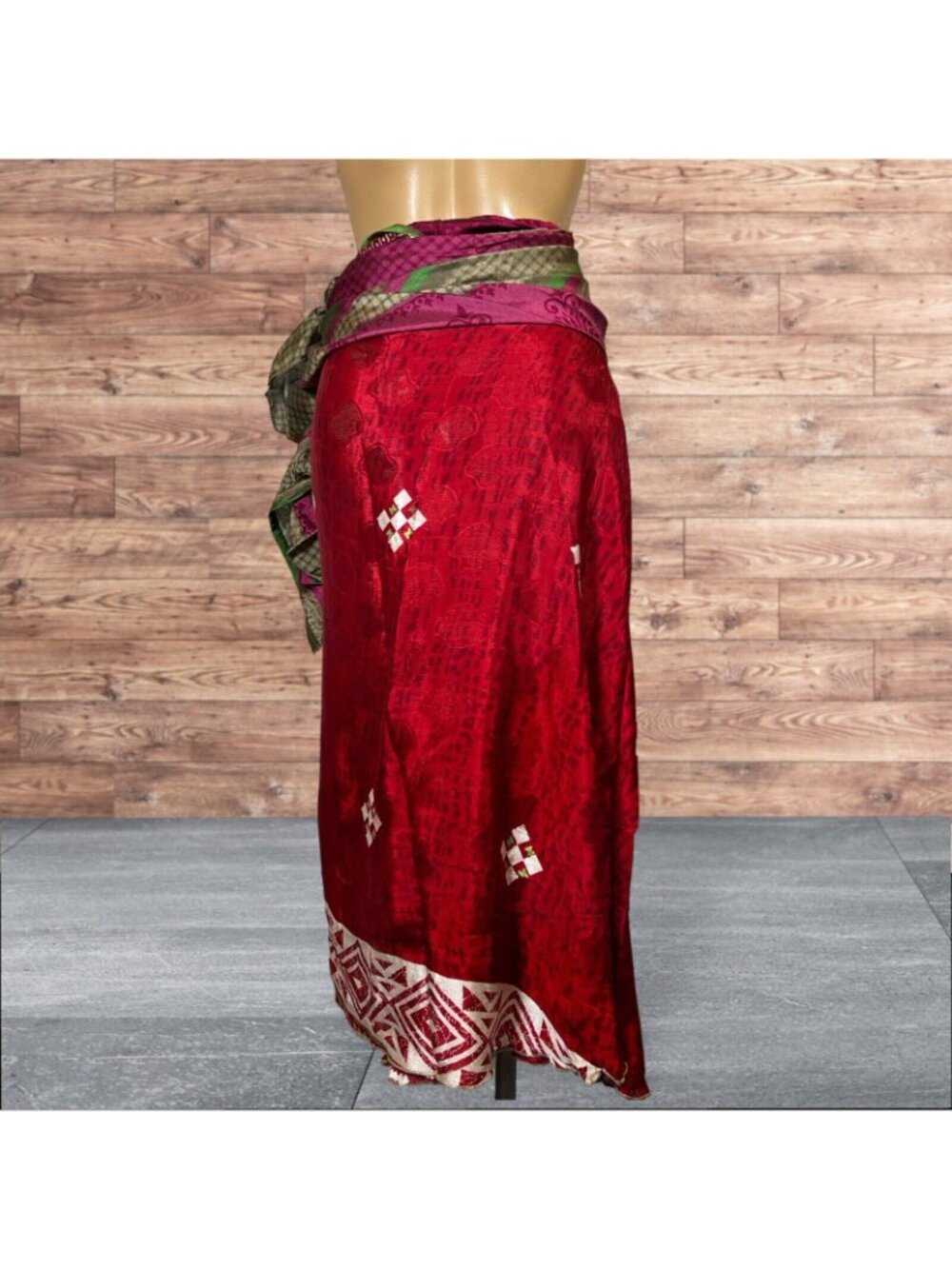 Boho Wrap Skirt Double Layer Sari One Size Multi Wear 36" Travel Resort Festival - Picture 6 of 7